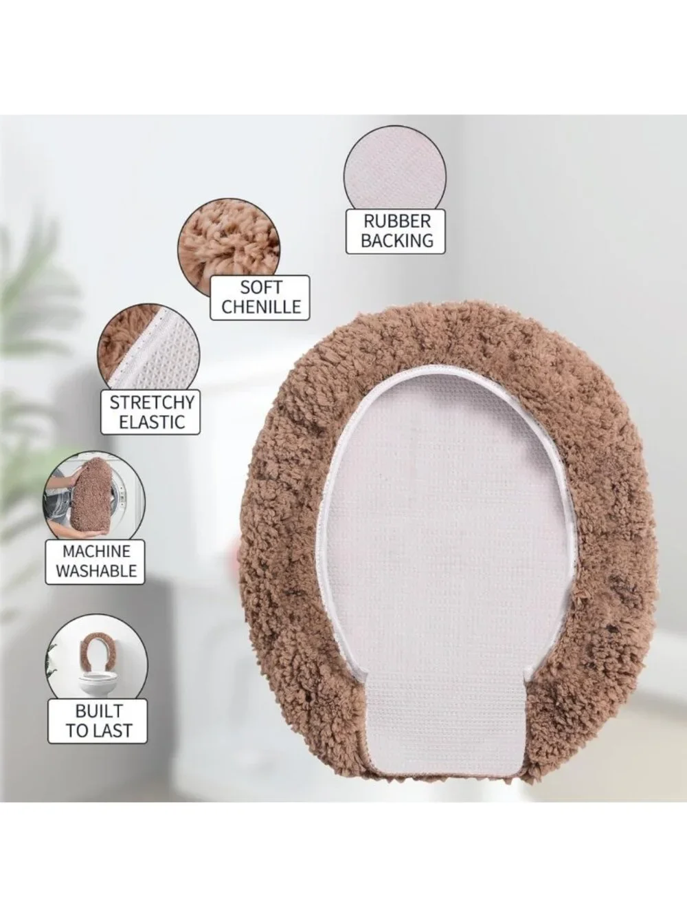 Machine Washable Microfiber Toilet Seat Cover - Adjustable Fit for Elongated